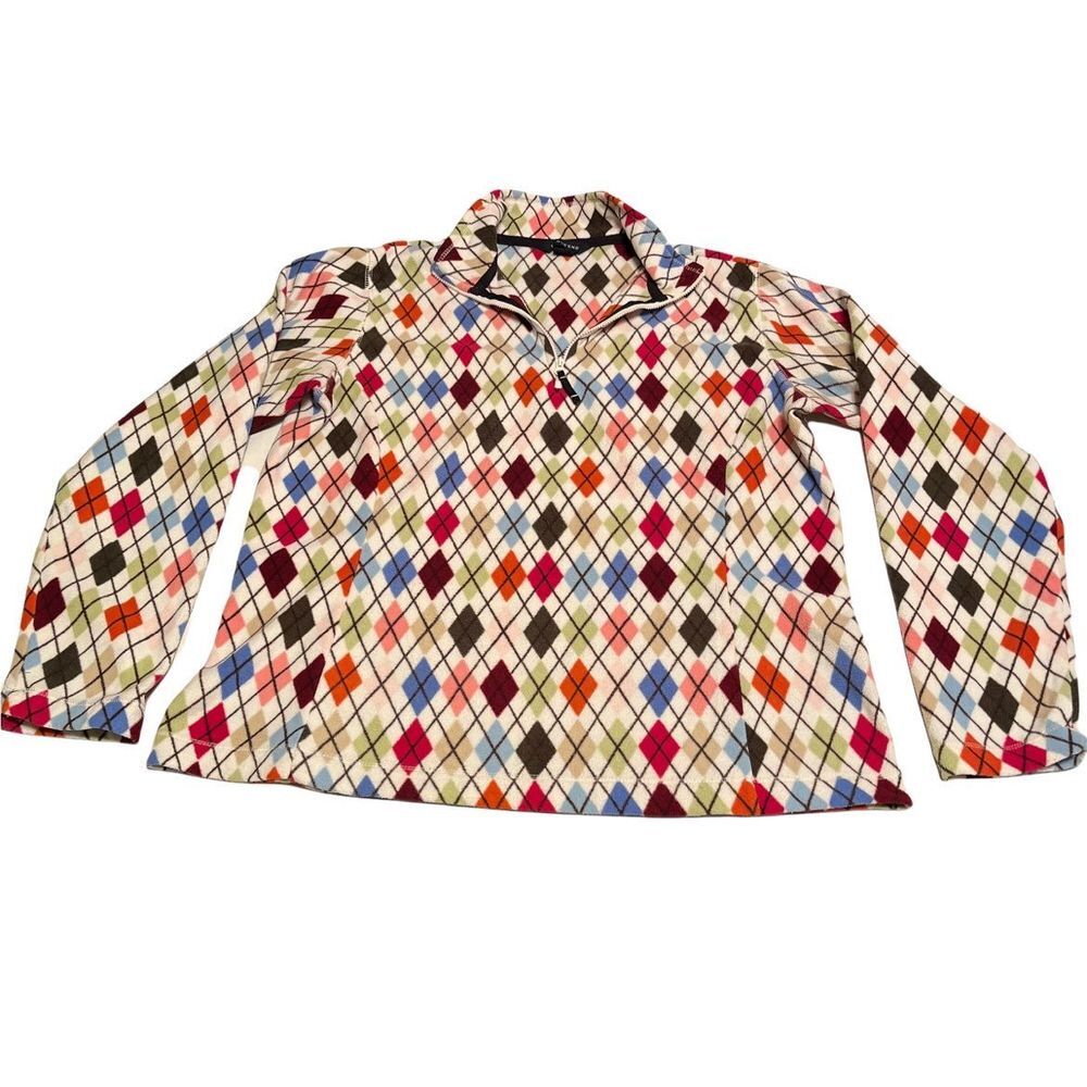 Lands' End Womens Multicolor Argyle Fleece‎ Quarter Zip Pullover Size Small